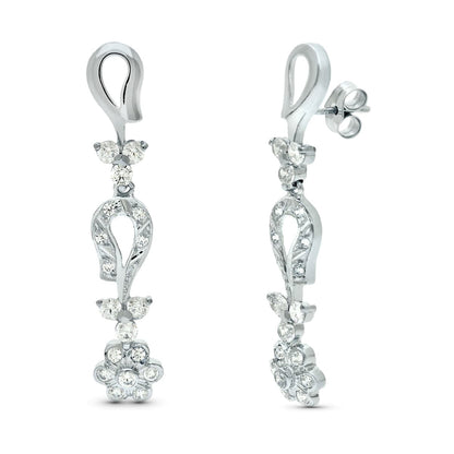 18K PENDIENTES ORO BLANCO JUEGO NOVIA ARTICULADO CIRCONITA 42X7 MM PRESION