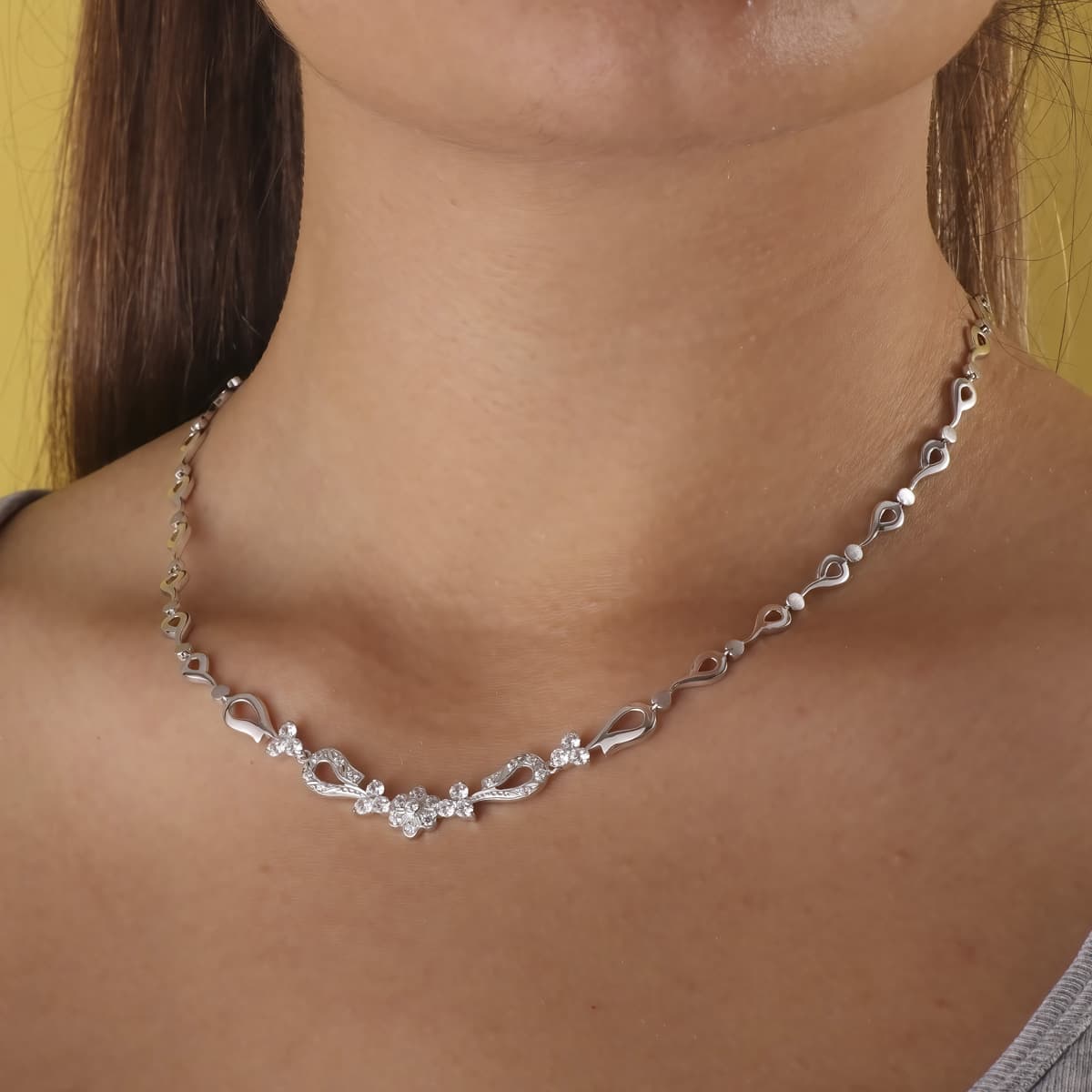 18K GARGANTILLA ORO BLANCO JUEGO NOVIA ARTICULADO 42CM CIERRE MOSQUETON