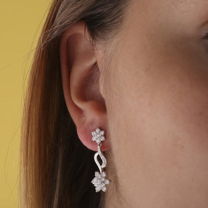 18K PENDIENTES ORO BLANCO JUEGO NOVIA PIÑA CIRCONITA 30X11 MM PRESION