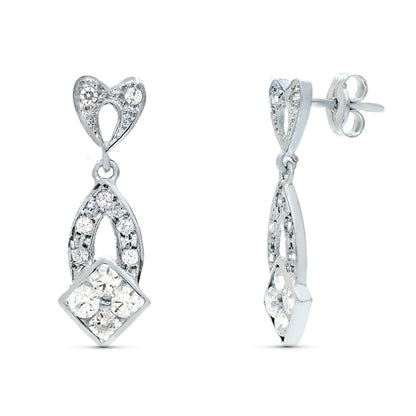 18K PENDIENTES ORO BLANCO JUEGO NOVIA 24X7 MM CIERRE PRESION