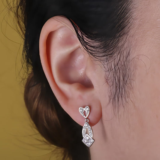 18K PENDIENTES ORO BLANCO JUEGO NOVIA 24X7 MM CIERRE PRESION