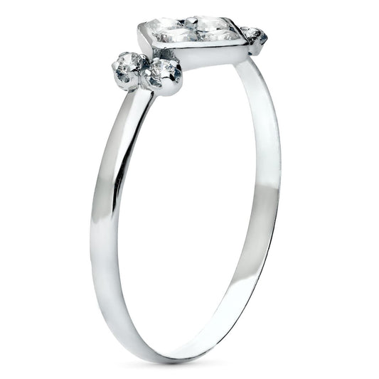 18K SORTIJA ORO BLANCO MOTIVO ROMBO CON CIRCONITAS. ANCHO 7 MM