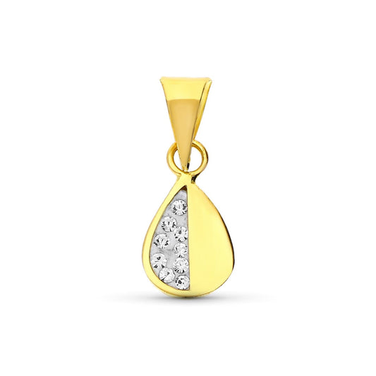 18K COLGANTE ORO AMARILLO HOJA CIRCONITA 10X6 MM
