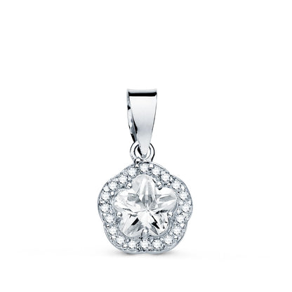 18K COLGANTE ORO BLANCO FLOR CON CIRCONITA 9X9 MM