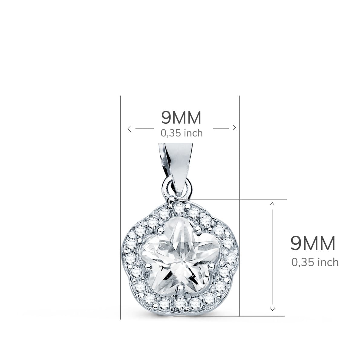 18K COLGANTE ORO BLANCO FLOR CON CIRCONITA 9X9 MM
