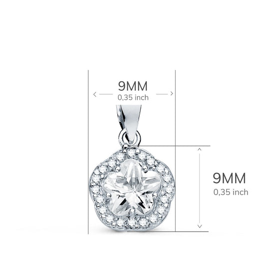 18K COLGANTE ORO BLANCO FLOR CON CIRCONITA 9X9 MM