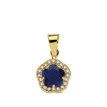 18K COLGANTE ORO AMARILLO FLOR PIEDRA AZUL 9 X9 MM