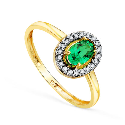 18K SORTIJA ORO AMARILLO ESMERALDA 6X4 MM 0.49 QTS. ANCHO 8 X 6 MM