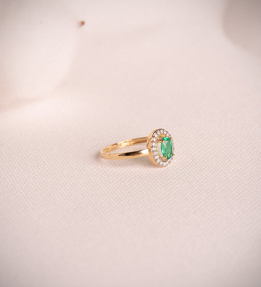 18K SORTIJA ORO AMARILLO ESMERALDA 6X4 MM 0.49 QTS. 8X6 MM