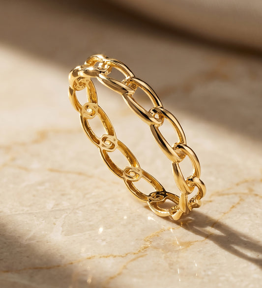 18K SORTIJA ORO AMARILLO LISA ESLABONES BILBAO EN BRILLO. ANCHO: 3 MM