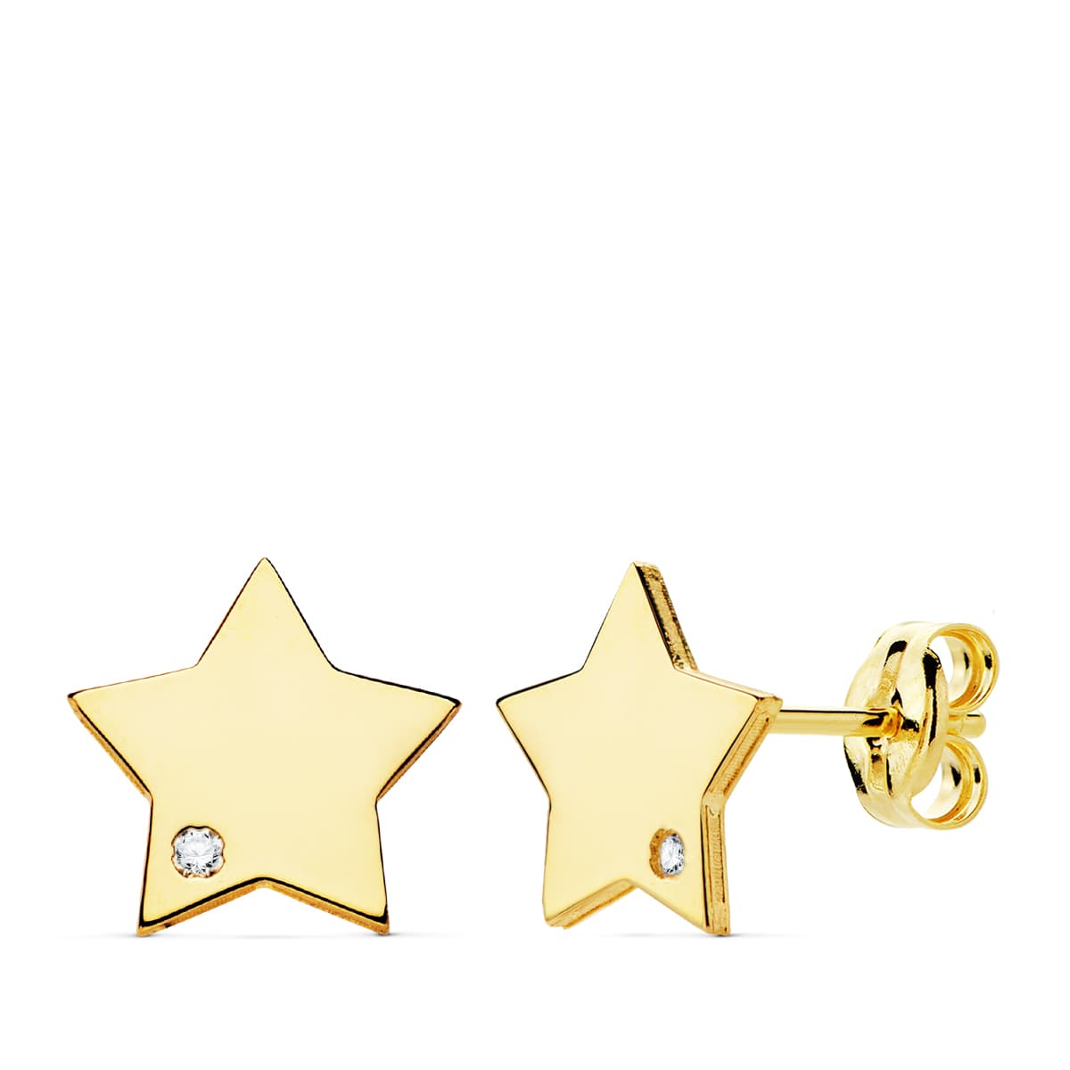 18K PENDIENTES ORO AMARILLO ESTRELLA CIRCONITA 8X8 MM CIERRE PRESION