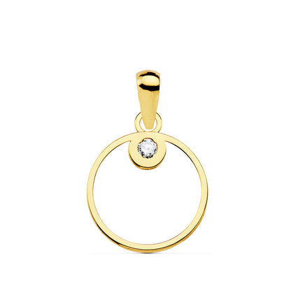 18K COLGANTE ORO AMARILLO AMULETO CIRCULO CIRCONITA 12 MM