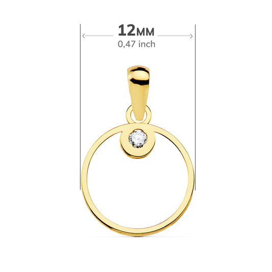 18K COLGANTE ORO AMARILLO AMULETO CIRCULO CIRCONITA 12 MM