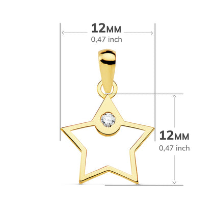 18K COLGANTE ORO AMARILLO AMULETO ESTRELLA CIRCONITA 12X12 MM