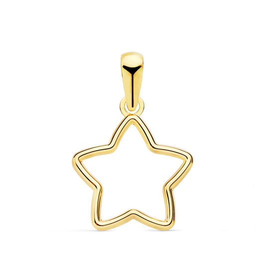 18K COLGANTE AMULETO ORO AMARILLO ESTRELLA CERCO LISO 12.5X12.5 MM