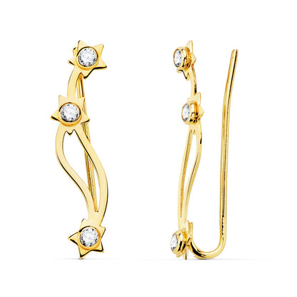 18K PENDIENTES ORO AMARILLO TREPADORES CIRCONITAS-ESTRELLAS CIERRE PRESION