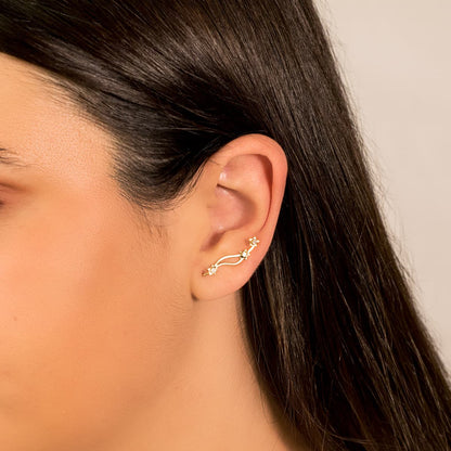 18K PENDIENTES ORO AMARILLO TREPADORES CIRCONITAS-ESTRELLAS CIERRE PRESION