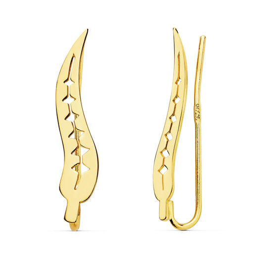 18K PENDIENTES ORO AMARILLO TREPADORES HOJA 22X4 MM
