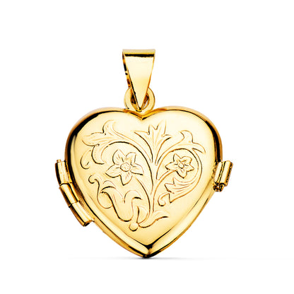 18K GUARDAPELO DIJE PORTAFOTOS ORO AMARILLO CORAZON BRILLO 20X20 MM C. AMOR
