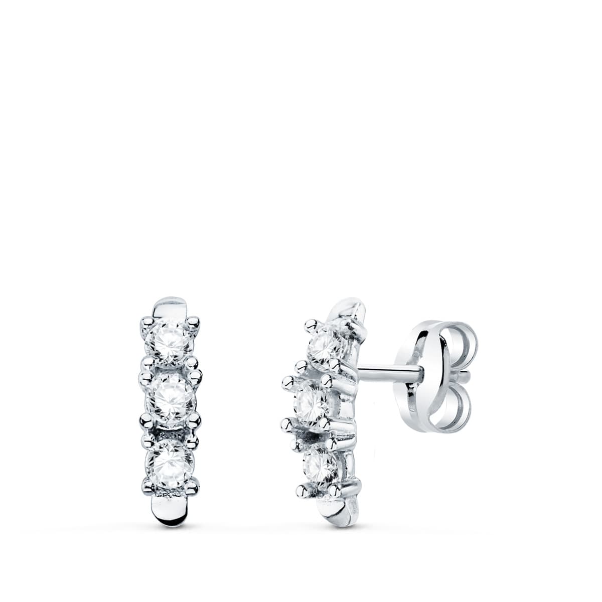 18K PENDIENTES ORO BLANCO CIRCONITA CON GARRAS 9.5X2.5 MM PRESION