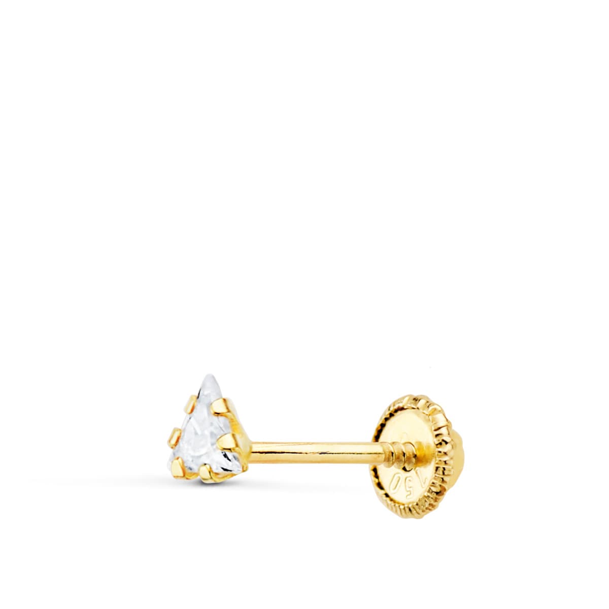 18K PIERCING OREJA ORO AMARILLO TRIANGULO CIRCONITA GARRAS 3X3 MM