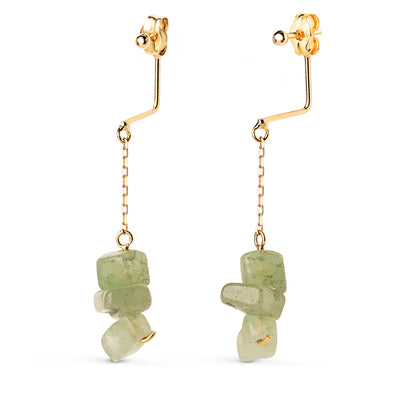 18K PENDIENTES ORO AMARILLO BOLA 2MM Y CADENA CON 3 PIEDRAS VERDES. ALTO: 41MM. CIERRE PRESION