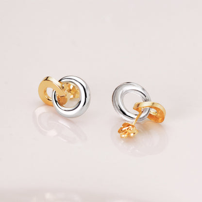 18K PENDIENTES ORO BICOLOR DOBLE ARO BRILLO 13 X 10 MM. CIERRE PRESION