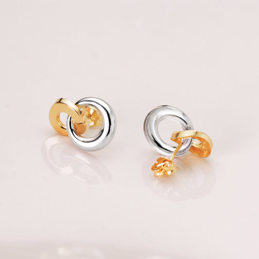 18K PENDIENTES ORO BICOLOR DOBLE ARO BRILLO 13 X 10 MM. CIERRE PRESION
