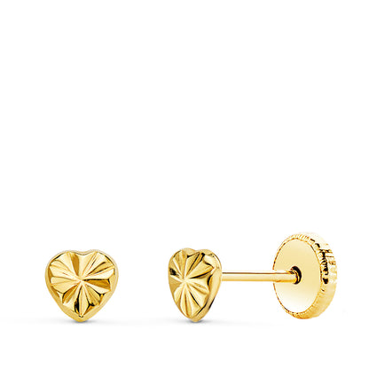 18K PENDIENTES ORO AMARILLO CORAZON 4 X 4 MM CIERRE TUERCA