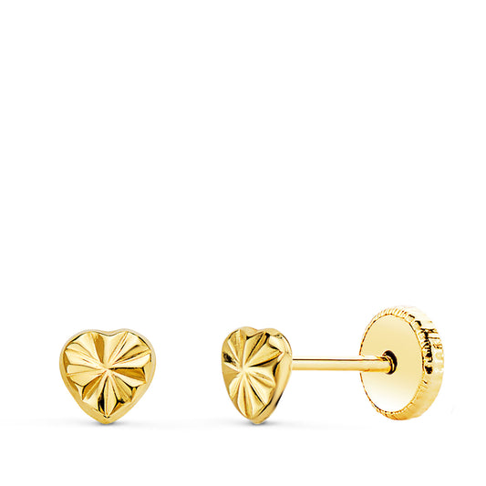18K PENDIENTES ORO AMARILLO CORAZON 4 X 4 MM CIERRE TUERCA
