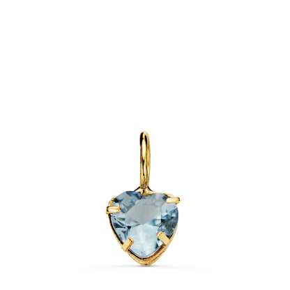 18K COLGANTE ORO AMARILLO CORAZON PIEDRA COLOR AGUAMARINA 5 X 5 MM.
