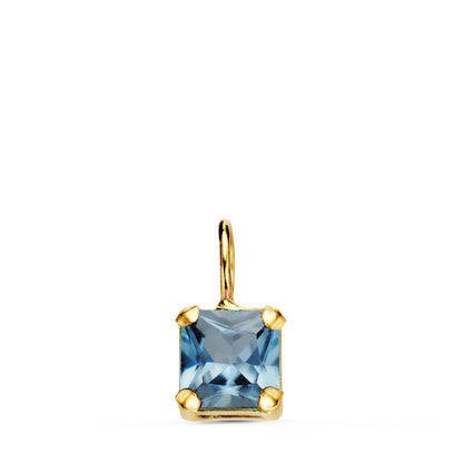 18K COLGANTE ORO AMARILLO CUADRADO CON GARRAS Y PIEDRA COLOR AGUAMARINA 5,5 X 5,5 MM.