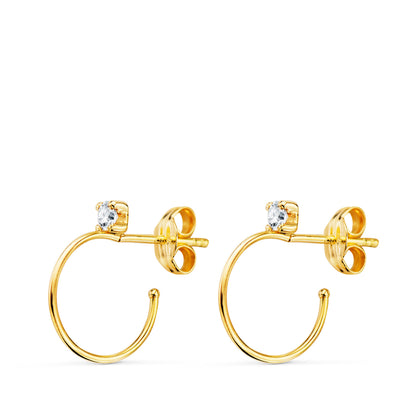 18K PENDIENTES ORO AMARILLO AROS ABIERTOS HILO FINO 0,5MM CON CIRCONITA 14 MM. CIERRE PRESION