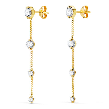 18K PENDIENTES ORO AMARILLO LARGOS CON CADENA Y CIRCONITA 46 MM. CIERRE PRESIONÇ
