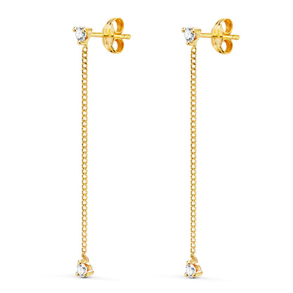 18K PENDIENTES ORO AMARILLO LARGOS CON CADENA Y CIRCONITA 42 MM. CIERRE PRESION