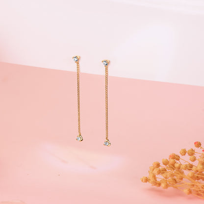 18K PENDIENTES ORO AMARILLO LARGOS CON CADENA Y CIRCONITA 42 MM. CIERRE PRESION