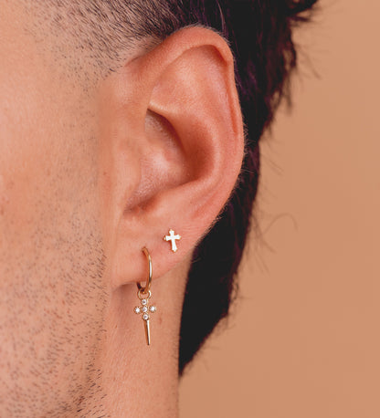 18K PENDIENTES ORO AMARILLO CRUZ EN BRILLO 6 X 4,5 MM. CIERRE PRESION