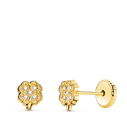 18K PENDIENTES ORO AMARILLO CUATREBOL CON CIRCONITAS. 5,5 X 4,5 MM CIERRE TUERCA