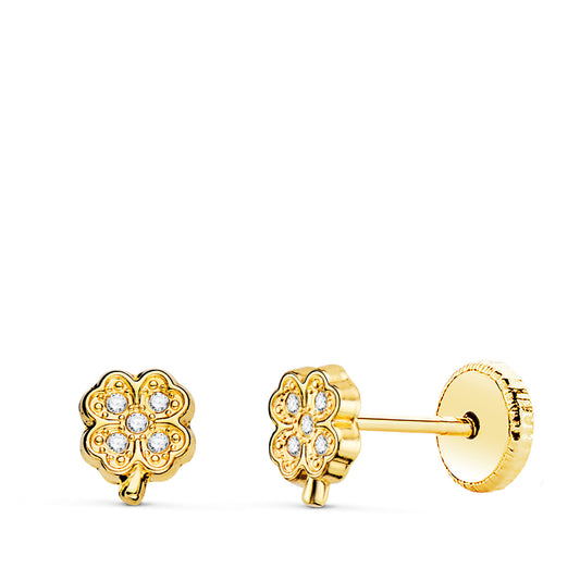 18K PENDIENTES ORO AMARILLO CUATREBOL CON CIRCONITAS. 5,5 X 4,5 MM CIERRE TUERCA