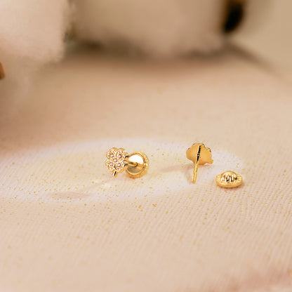 18K PENDIENTES ORO AMARILLO CUATREBOL CON CIRCONITAS. 5,5 X 4,5 MM CIERRE TUERCA