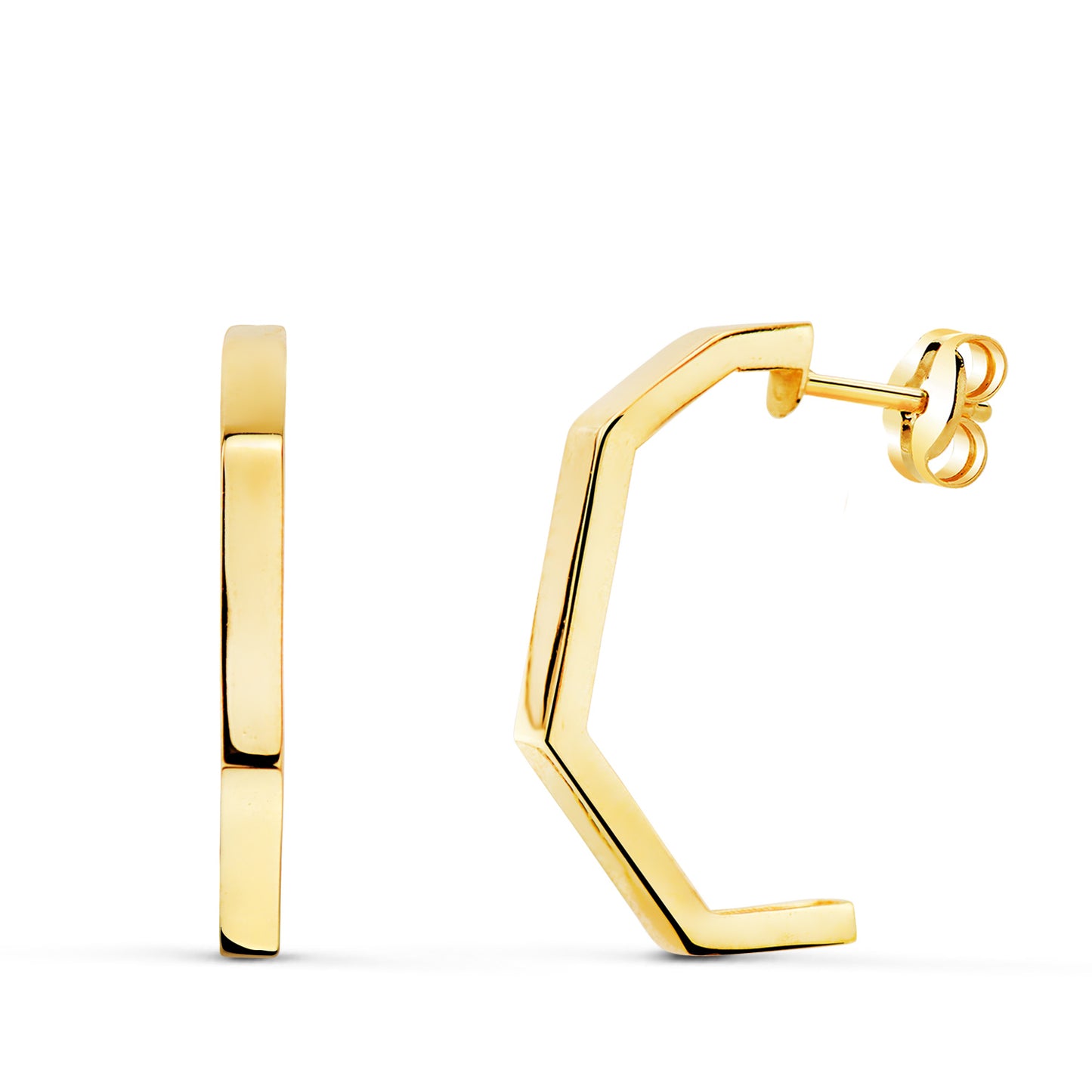 18K PENDIENTES ORO AMARILLO MEDIO ARO ABIERTO 4 TRAMOS BRILLO 19X2MM. CIERRE PRESION