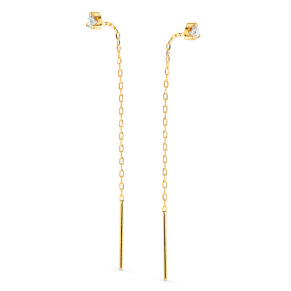 18K PENDIENTES ORO AMARILLO CON CIRCONITA GARRAS 4MM Y CADENA. LARGO: 56MM CIERRE PRESION
