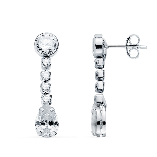 18K PENDIENTES ORO BLANCO CIRCONITA EN FORMA DE GOTA Y CIRCONITAS. 22X5 MM. CIERRE PRESION
