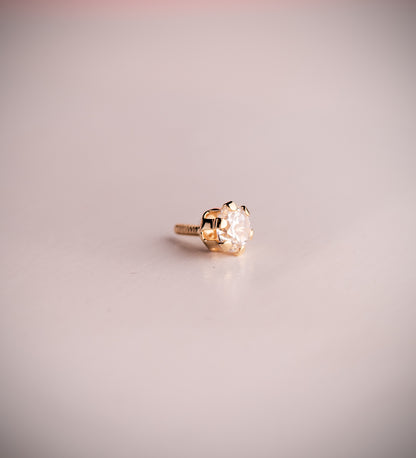 18K PIERCING DE OREJA ORO AMARILLO CIRCONITA CON GARRAS 3,5 MM. GRUESO BARRA 1.20 MM. CIERRE TUERCA