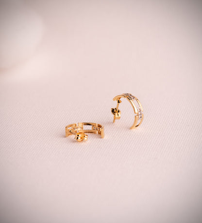 18K PENDIENTES ORO BICOLOR MEDIO ARO ESLABONES CON CIRCONITAS. MEDIDA: 13 X 3,5MM. CIERRE PRESION