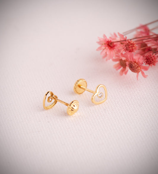 18K PENDIENTES ORO AMARILLO COAZON CALADO CON CIRCONITAS. MEDIDA: 6,5 X 5,5 MM. CIERRE TUERCA