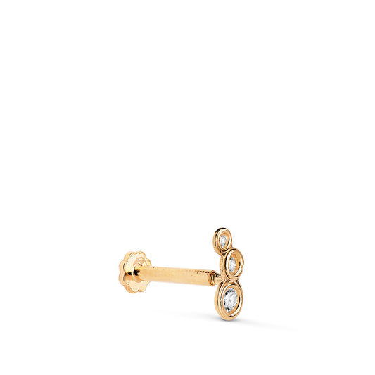 18K PIERCING DE OREJA ORO AMARILLO CON 3 CIRCONITAS 6,5X3 MM. GRUESO BARRA 1.20 MM. CIERRE TUERCA