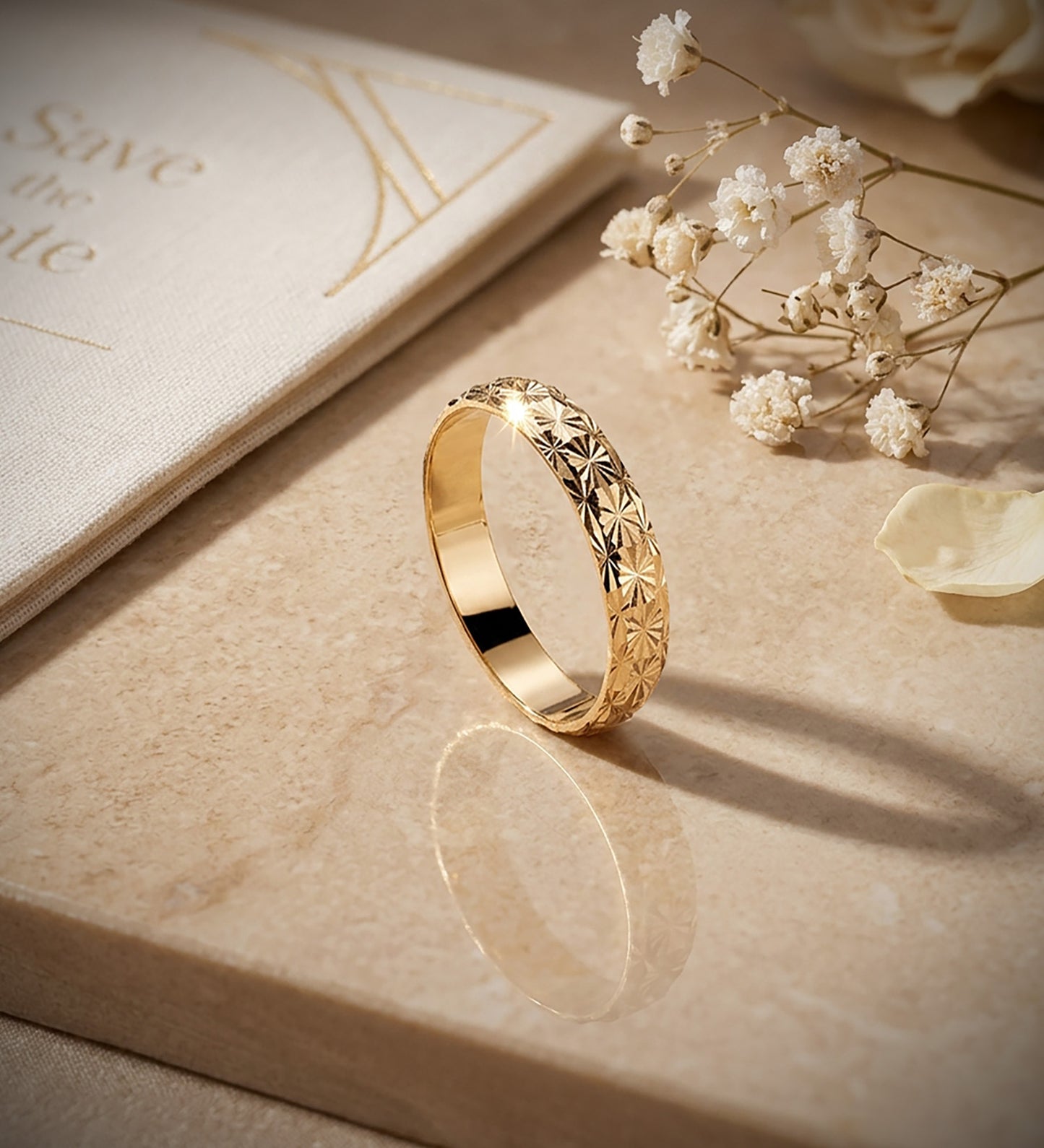 18K ALIANZA ORO AMARILLO DIAMANTADA. ANCHO: 4 MM