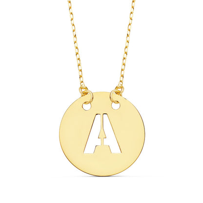 18K COLGANTE ORO AMARILLO LETRA " A " 15 MM CADENA FORZADA 42CM