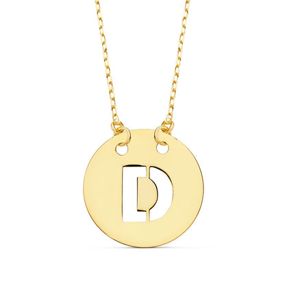 18K COLGANTE ORO AMARILLO LETRA " D " 15 MM CADENA FORZADA 42CM